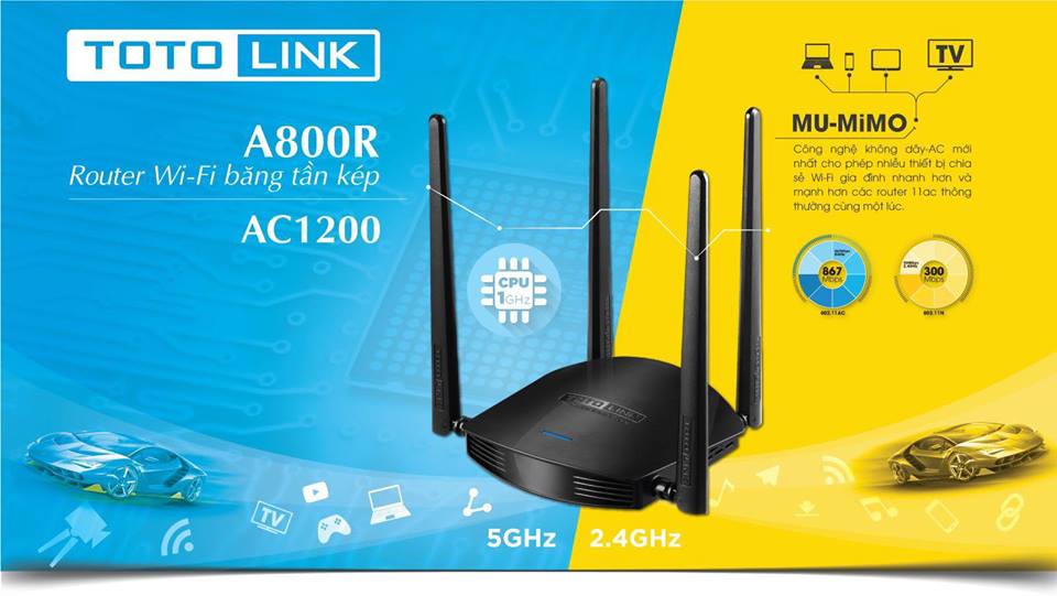 Router Wifi chuẩn AC A800R (AC 1200Mbps)