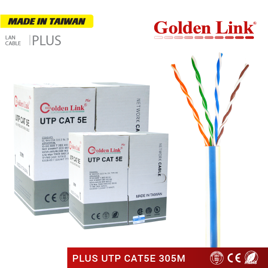 CÁP MẠNG GOLDEN LINK PLUS UTP CAT 5E 305M TRẮNG VIỀN XANH MADE IN TAIWAN