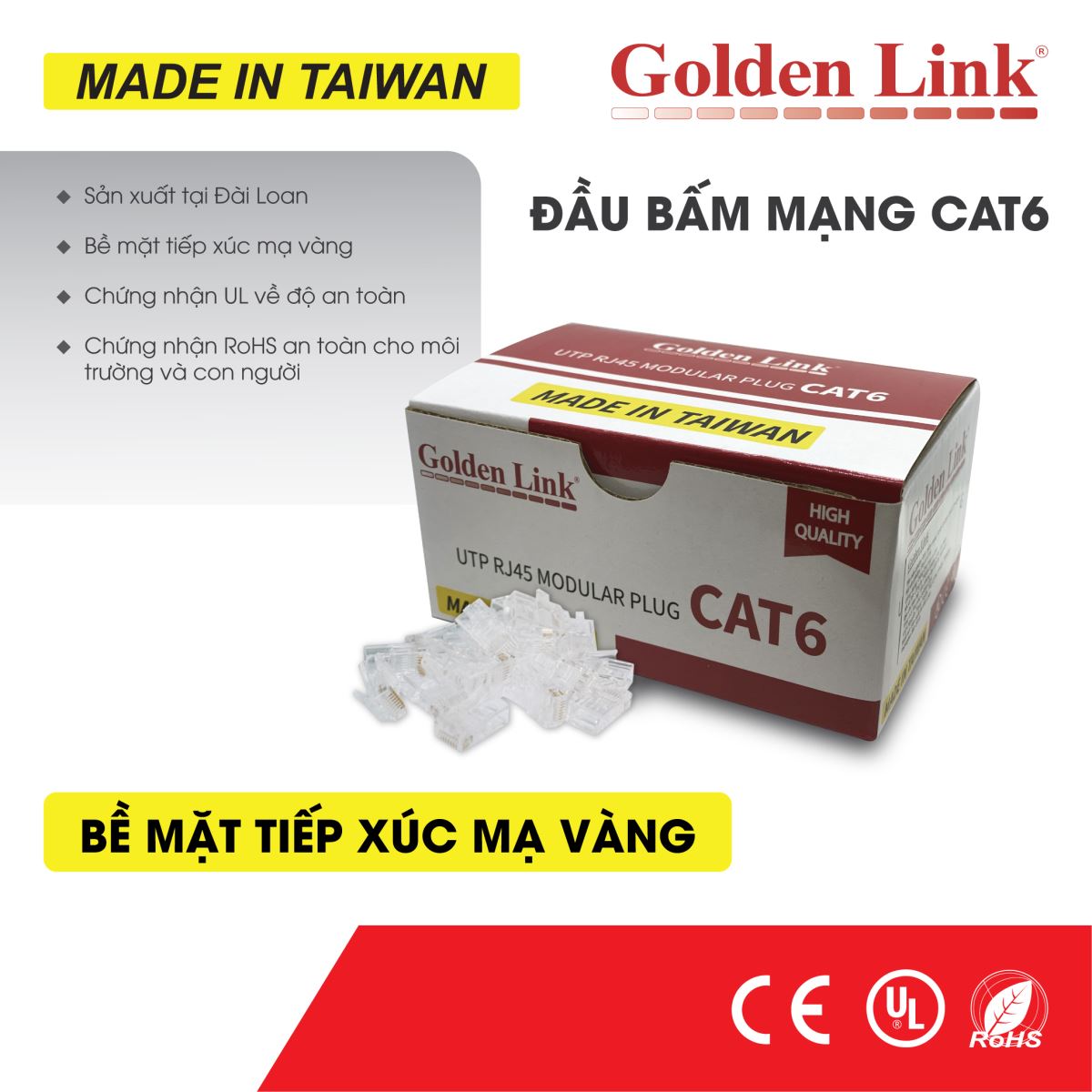 ĐẦU BẤM MẠNG GOLDEN LINK RJ45 CAT6 MADE IN TAIWAN